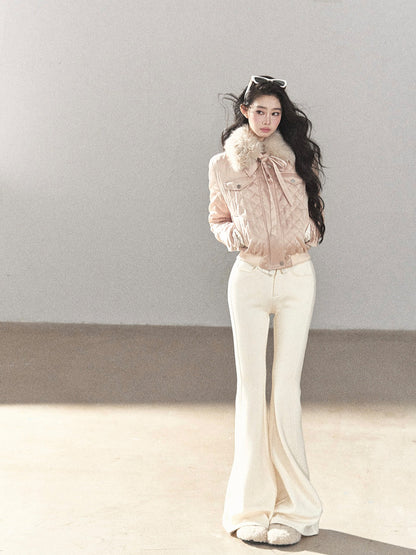 AOMALM - Cinnamon Pink 90% White Duck Down Cropped Puffer Jacket
