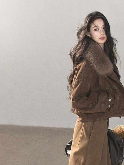 AOMALM - Antique Bronze Genuine Fox Fur Goose Down Parka