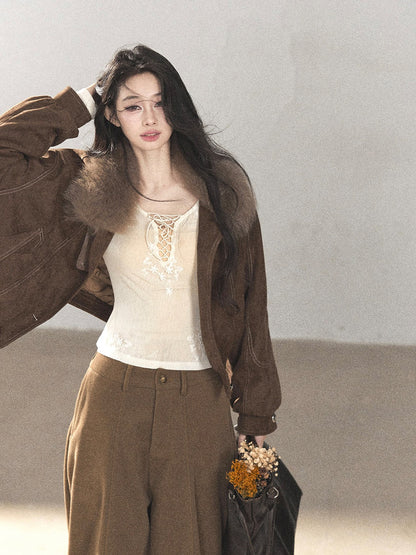 AOMALM - Antique Bronze Genuine Fox Fur Goose Down Parka
