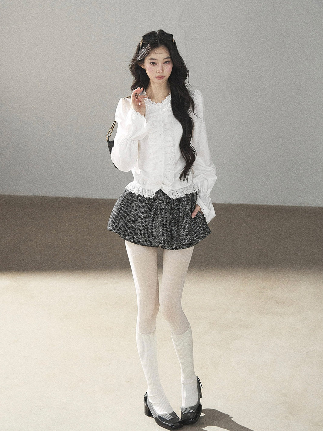 AOMALM - "Bluebells in Bloom" Pearl White Lace Blouse