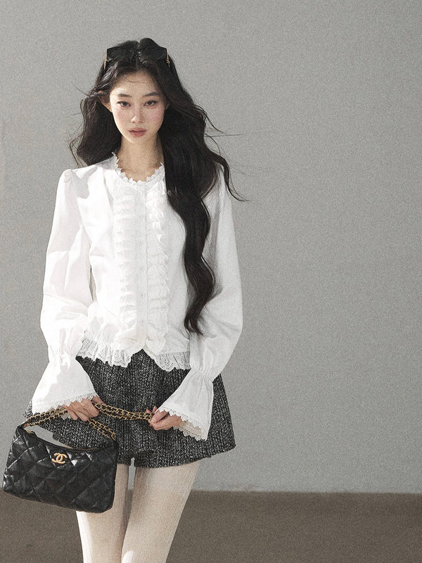 AOMALM - "Bluebells in Bloom" Pearl White Lace Blouse