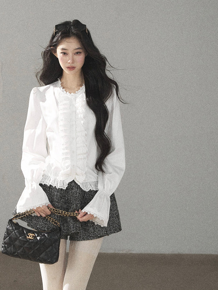 AOMALM - "Bluebells in Bloom" Pearl White Lace Blouse
