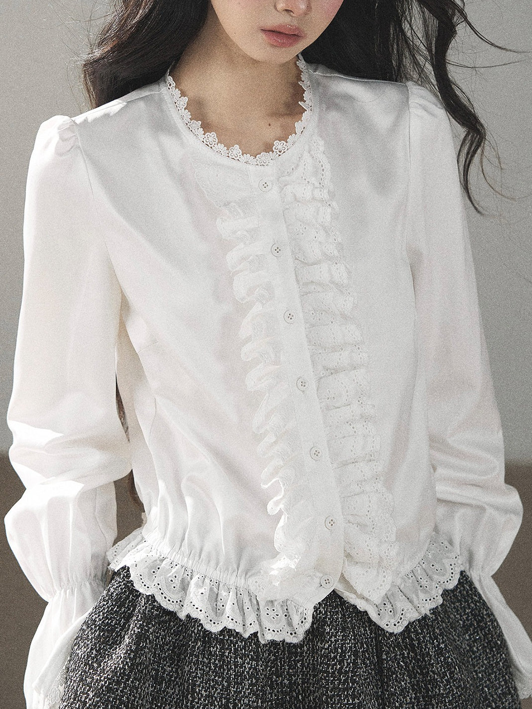 AOMALM - "Bluebells in Bloom" Pearl White Lace Blouse