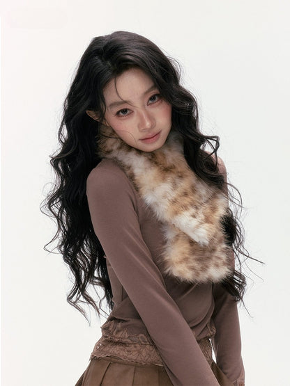 24olvides - [FREE GIFT] Winter Accessories Set: Faux Fur Scarf, Bucket Hat & Satin Bow Brooch
