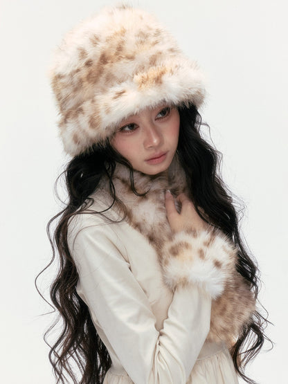24olvides - [FREE GIFT] Winter Accessories Set: Faux Fur Scarf, Bucket Hat & Satin Bow Brooch