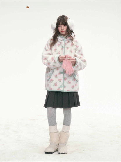 CANSTORE - Pink Floral Sherpa Hooded Jacket with Quilted Padding