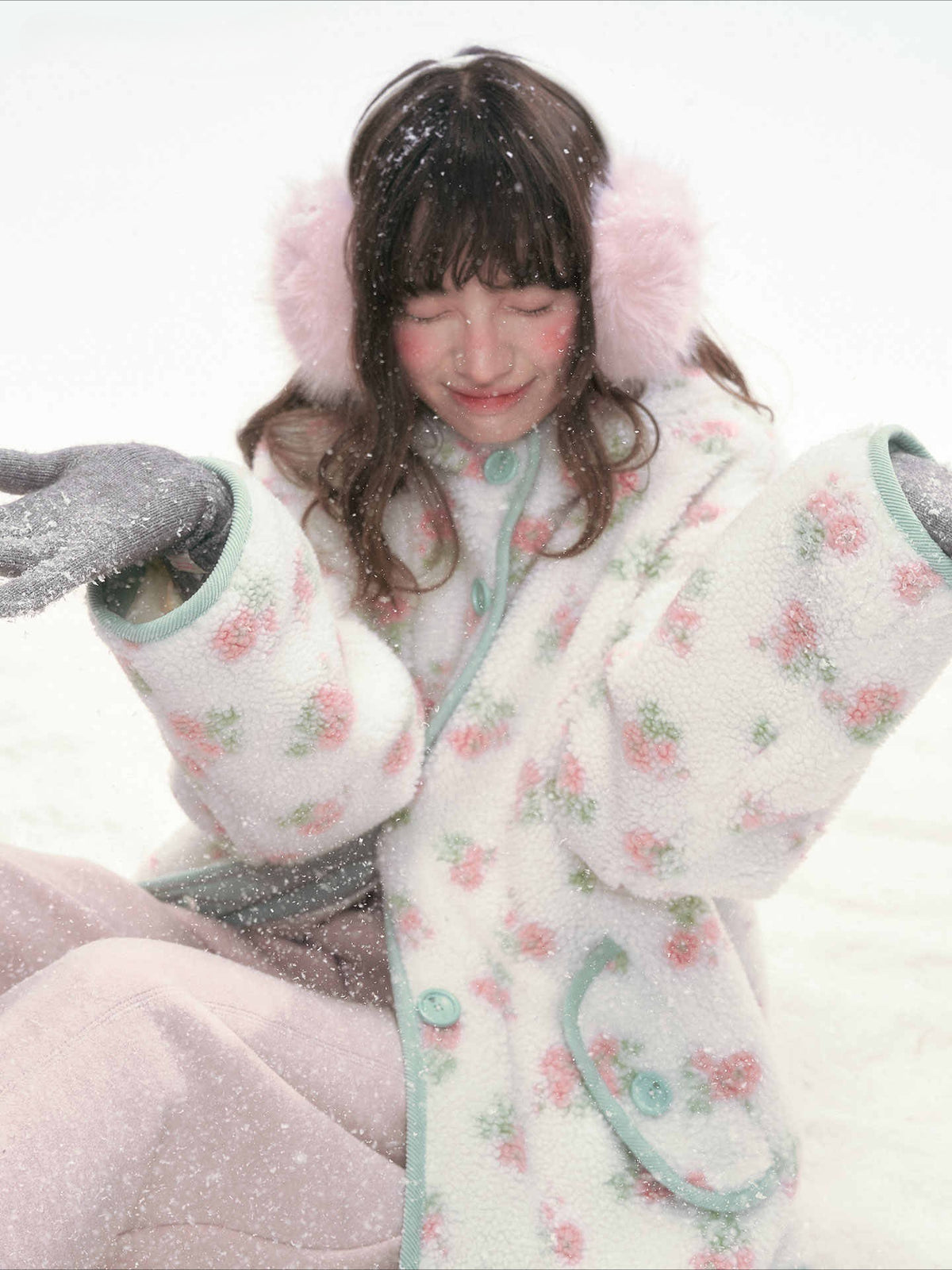 CANSTORE - Pink Floral Sherpa Hooded Jacket with Quilted Padding