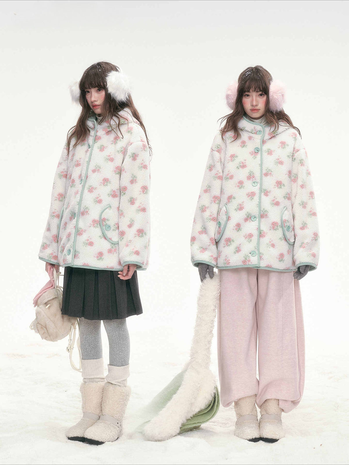 CANSTORE - Pink Floral Sherpa Hooded Jacket with Quilted Padding