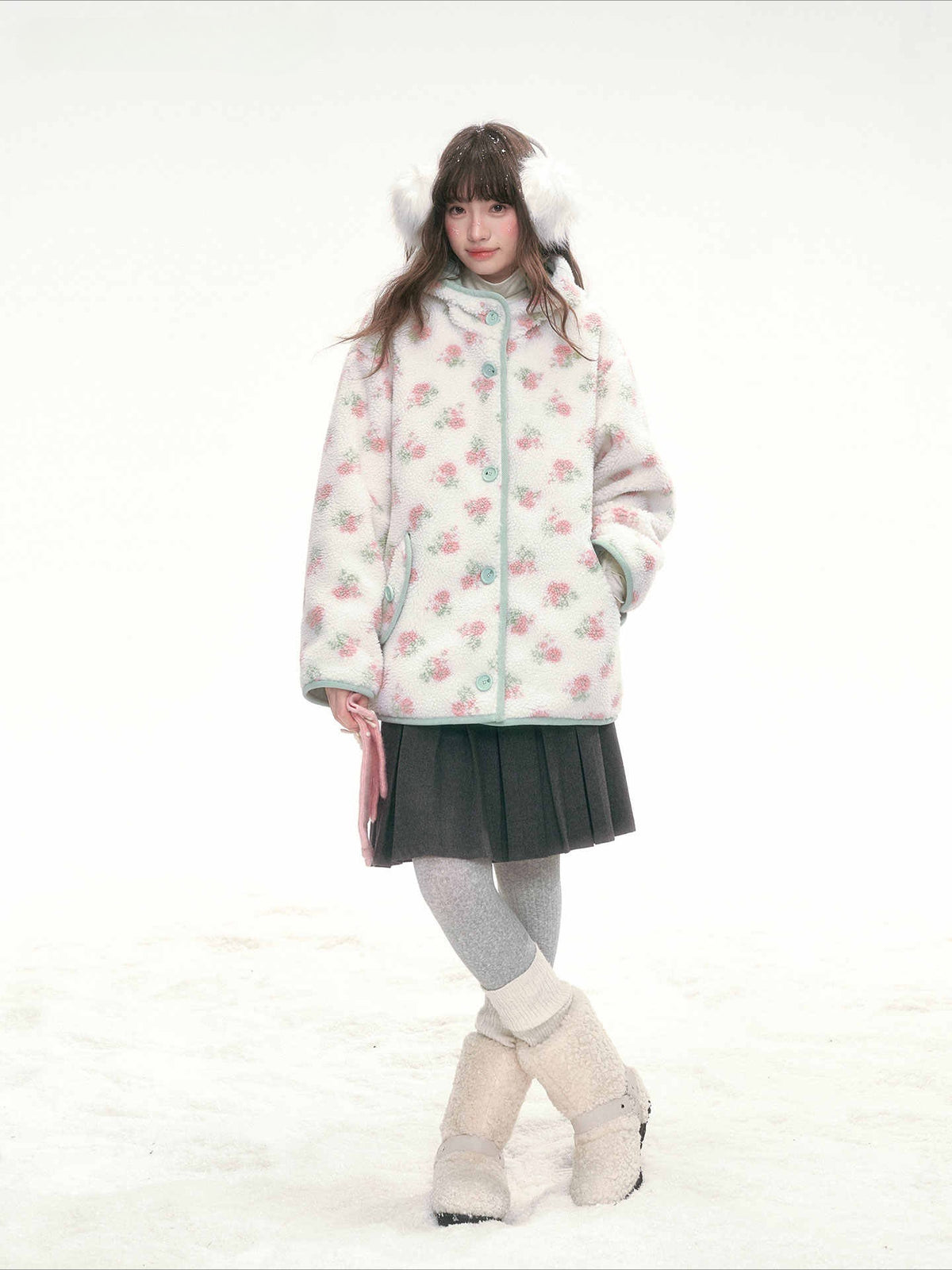 CANSTORE - Pink Floral Sherpa Hooded Jacket with Quilted Padding