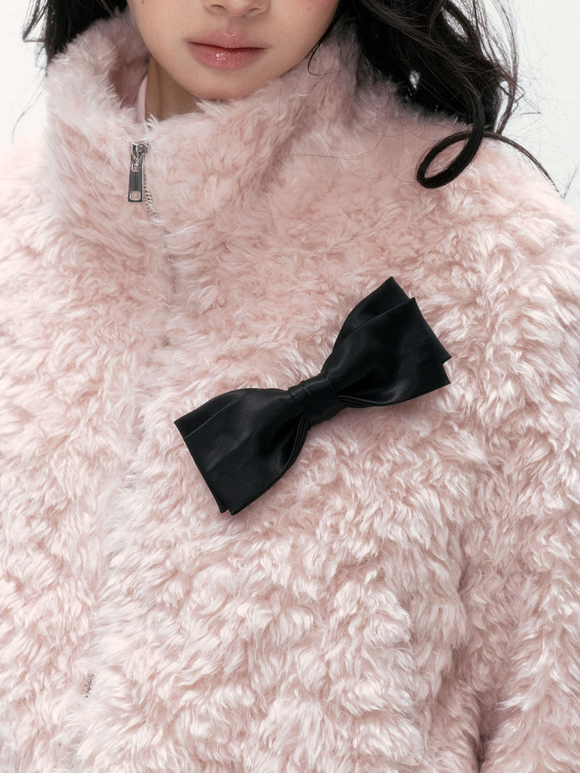 24olvides - Pink Faux Shearling Stand Collar Jacket