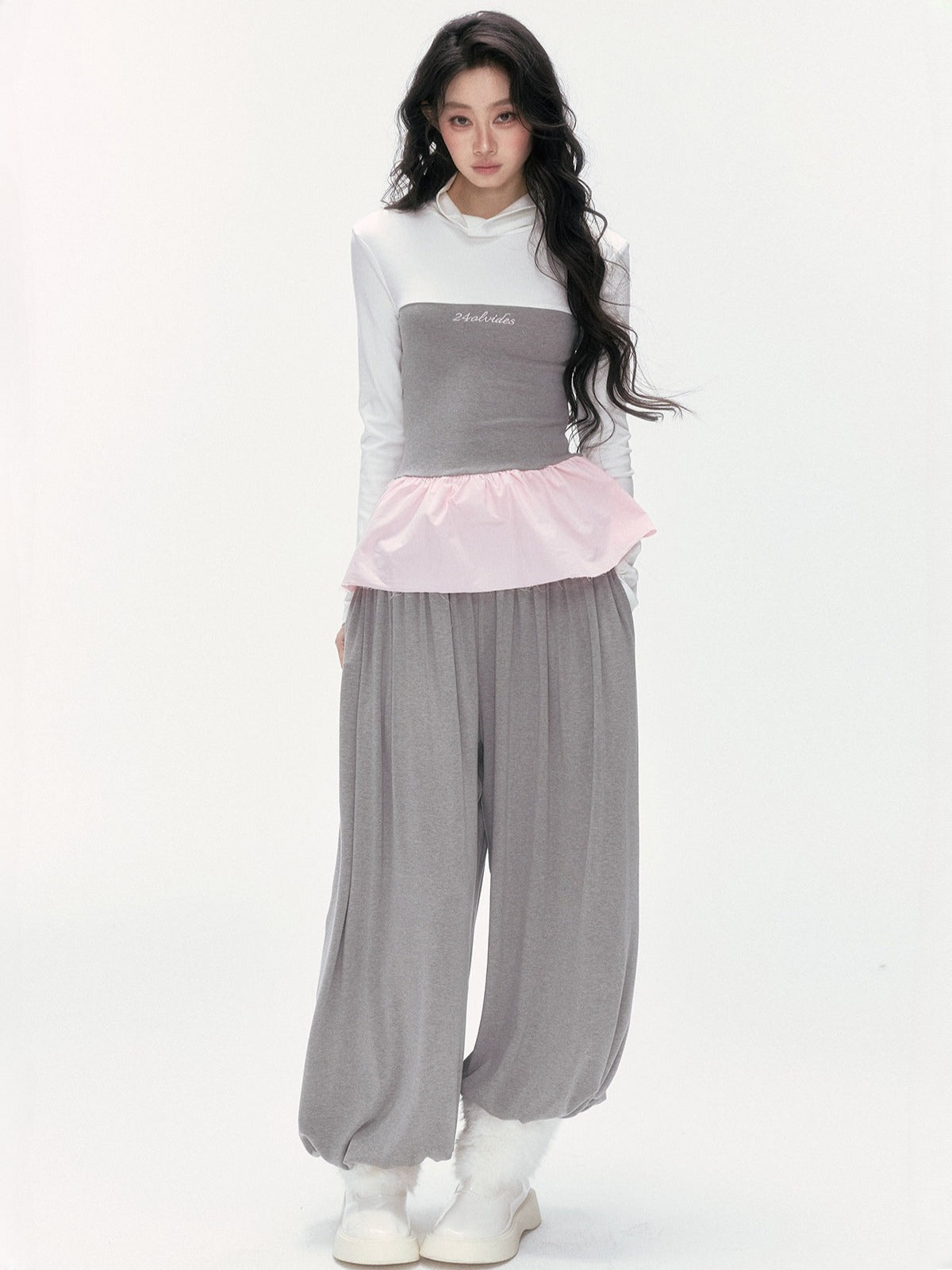24olvides - Korean-Inspired Faux 3-Piece Top and Pants Set