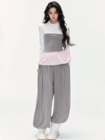24olvides - Korean-Inspired Faux 3-Piece Top and Pants Set