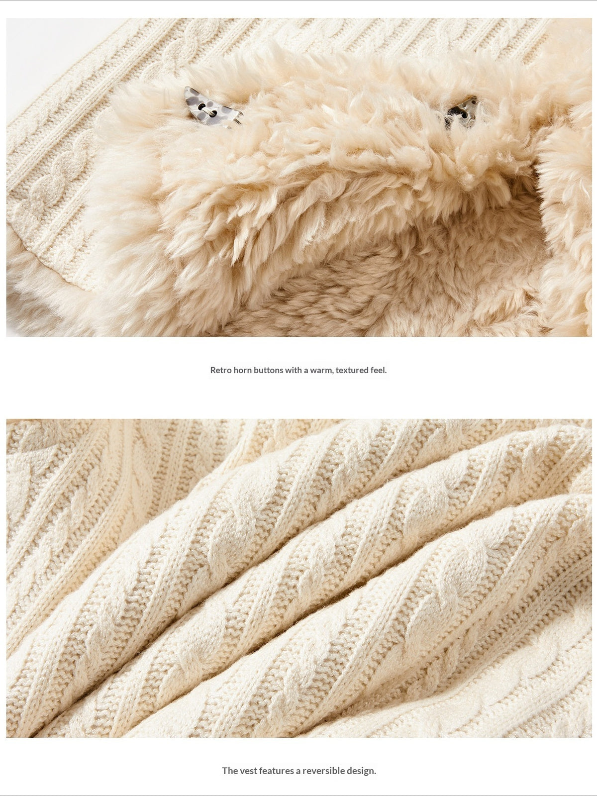 Horridale - Cream Beige Reversible Knit Vest with Detachable Bow