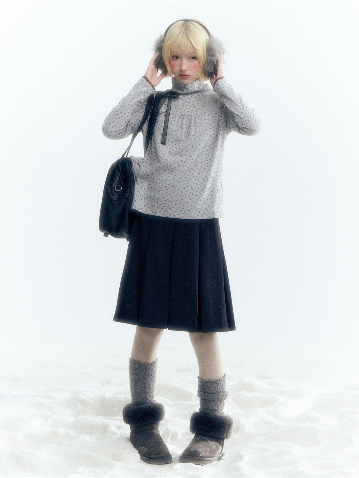 Horridale - Dark Gray Wool-Look A-Line Pleated Mini Skirt