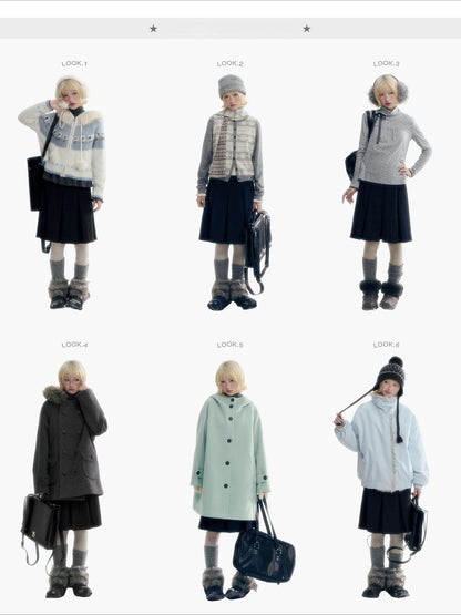 Horridale - Dark Gray Wool-Look A-Line Pleated Mini Skirt