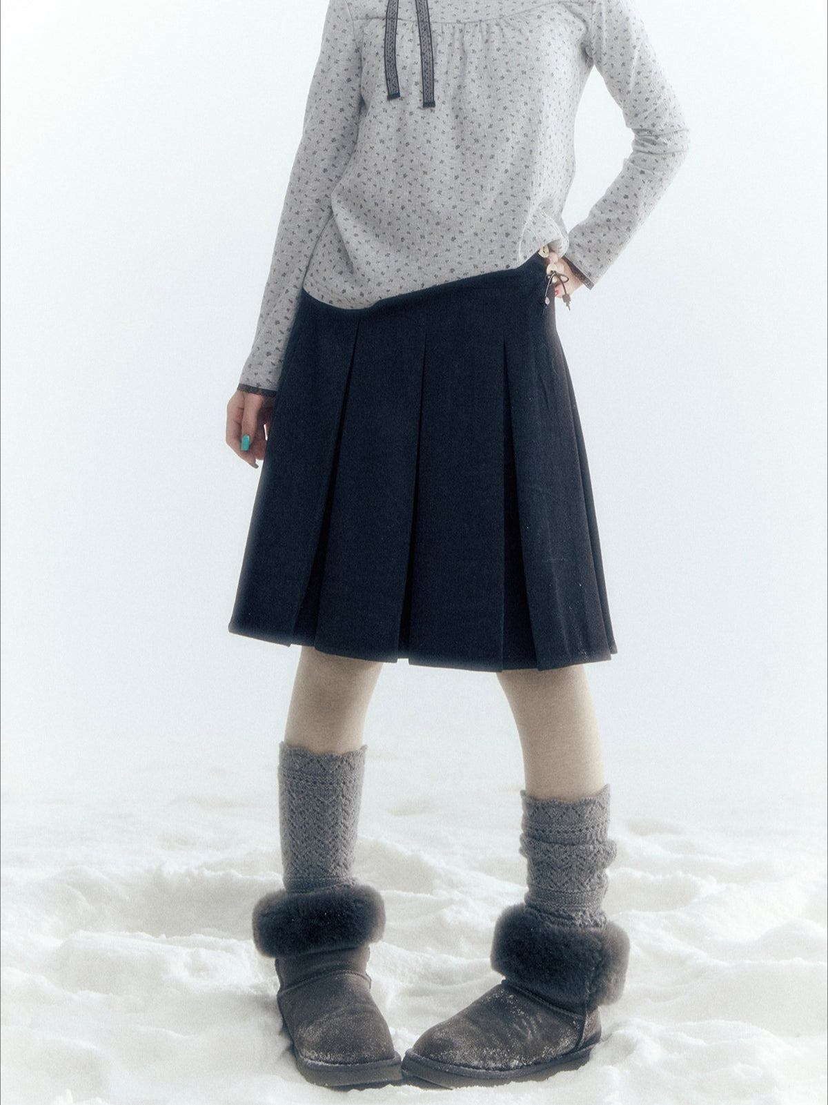 Horridale - Dark Gray Wool-Look A-Line Pleated Mini Skirt