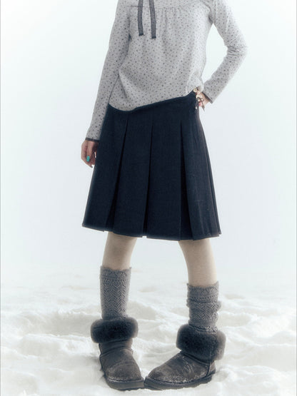 Horridale - Dark Gray Wool-Look A-Line Pleated Mini Skirt