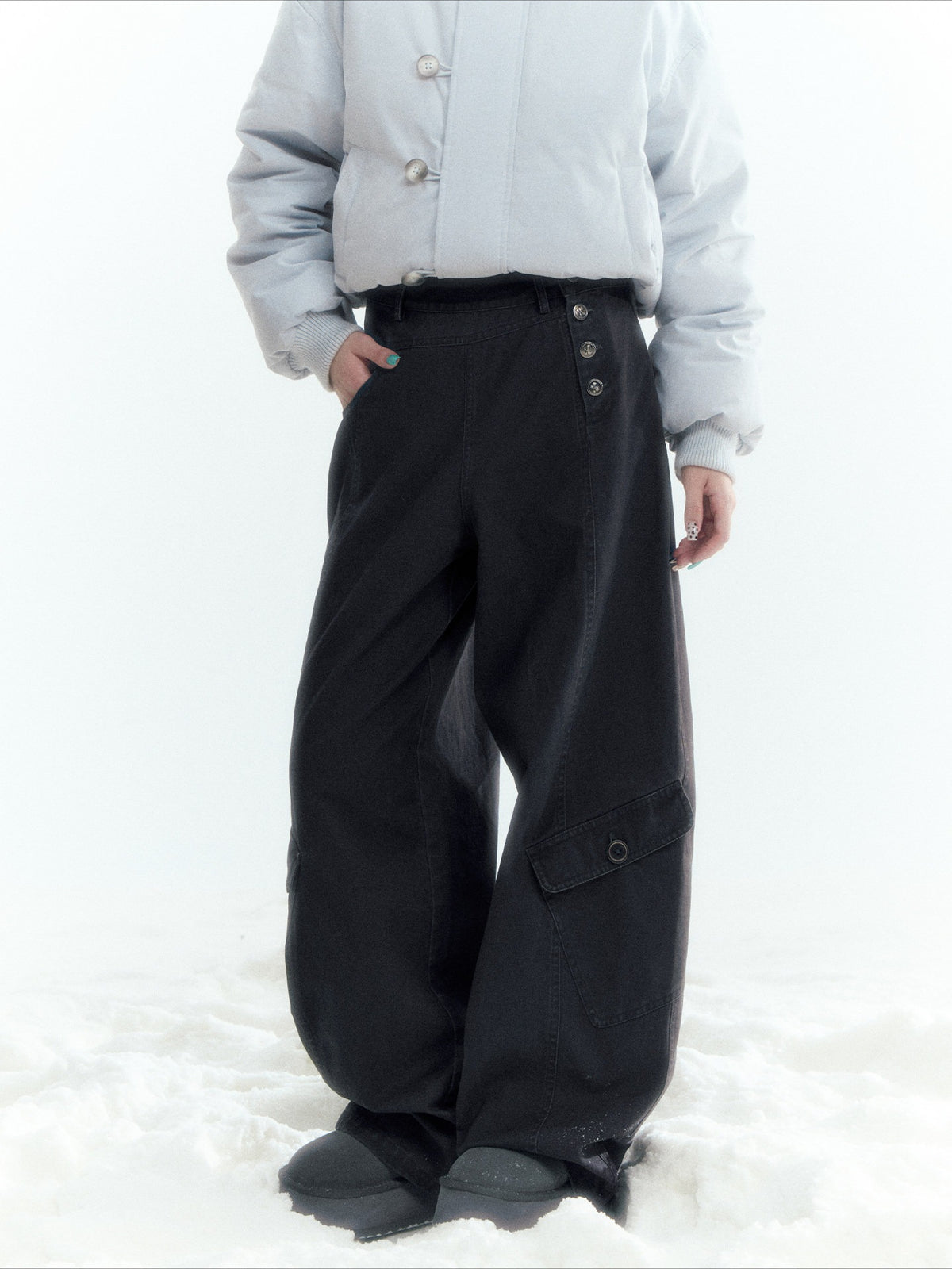 Horridale - Charcoal Gray Washed Cargo Barrel Leg Pants