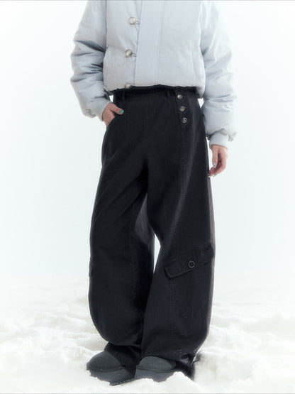 Horridale - Charcoal Gray Washed Cargo Barrel Leg Pants
