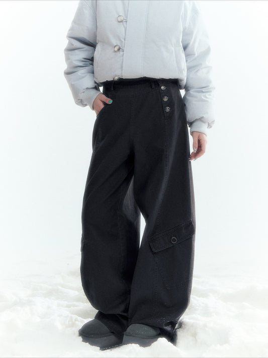 Horridale - Charcoal Gray Washed Cargo Barrel Leg Pants
