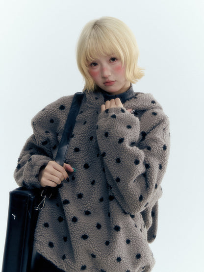 Horridale - Pink Black Polka Dot Sherpa Fleece Hoodie with Bunny Ears