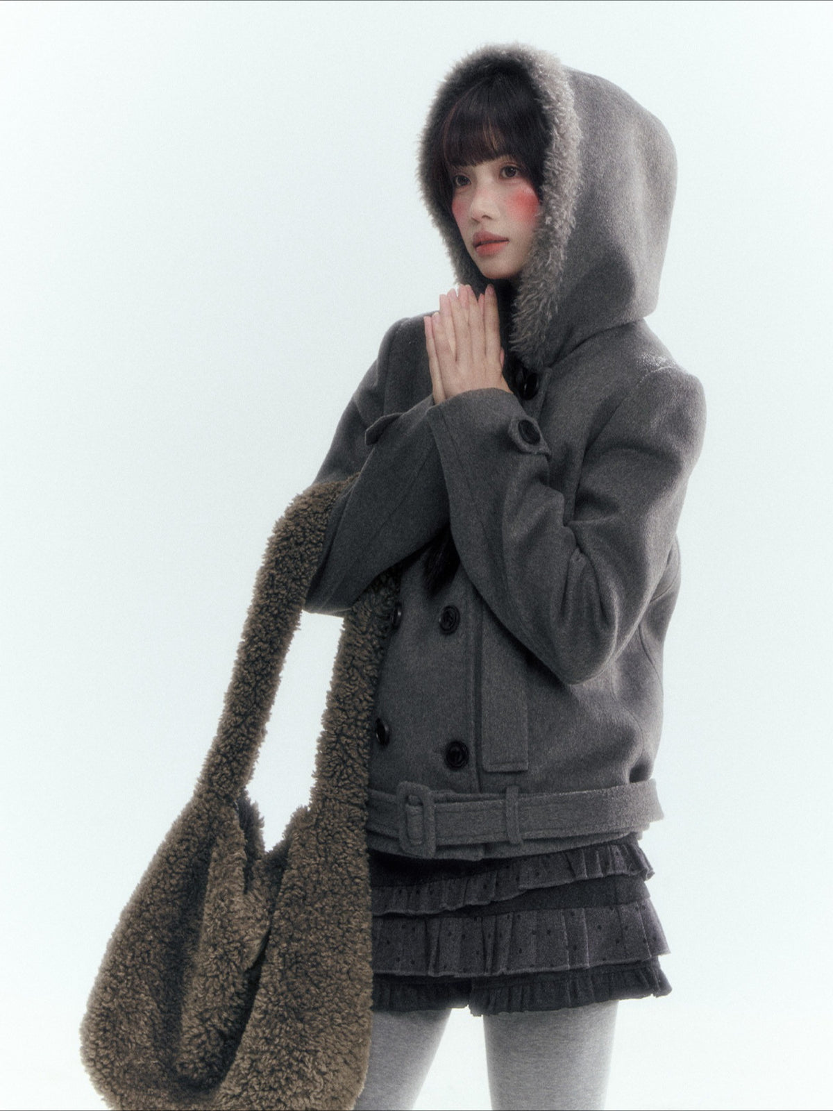 Horridale - Dark Gray Double-Breasted Hooded Wool Blend Coat