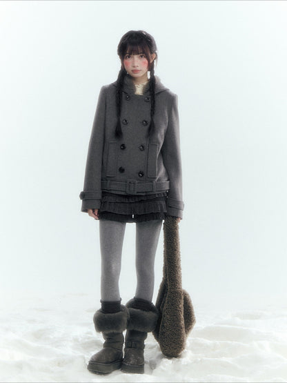 Horridale - Dark Gray Double-Breasted Hooded Wool Blend Coat