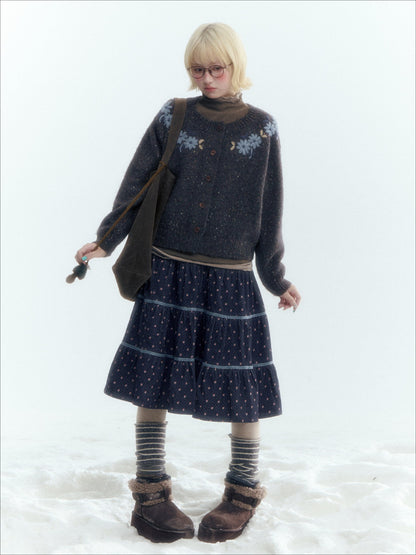 Horridale - Dark Heather Gray Vintage Crochet Flower Knit Cardigan
