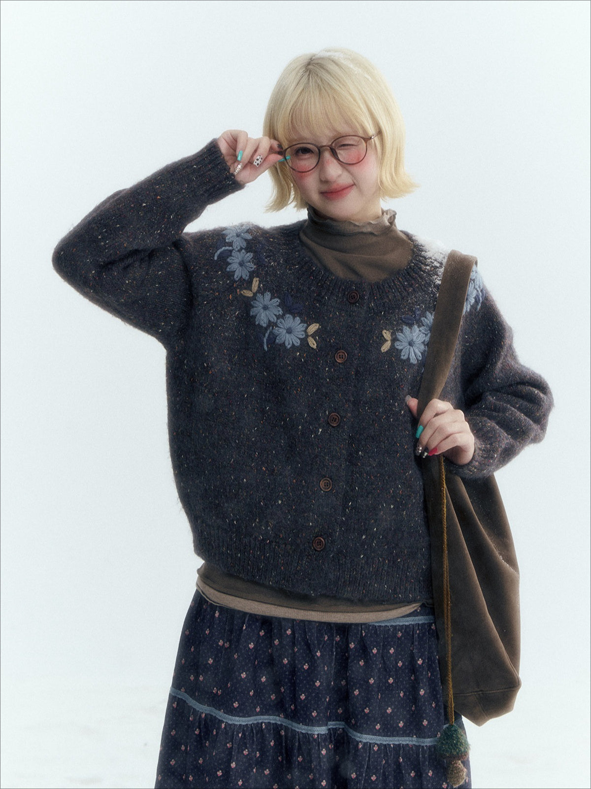 Horridale - Dark Heather Gray Vintage Crochet Flower Knit Cardigan