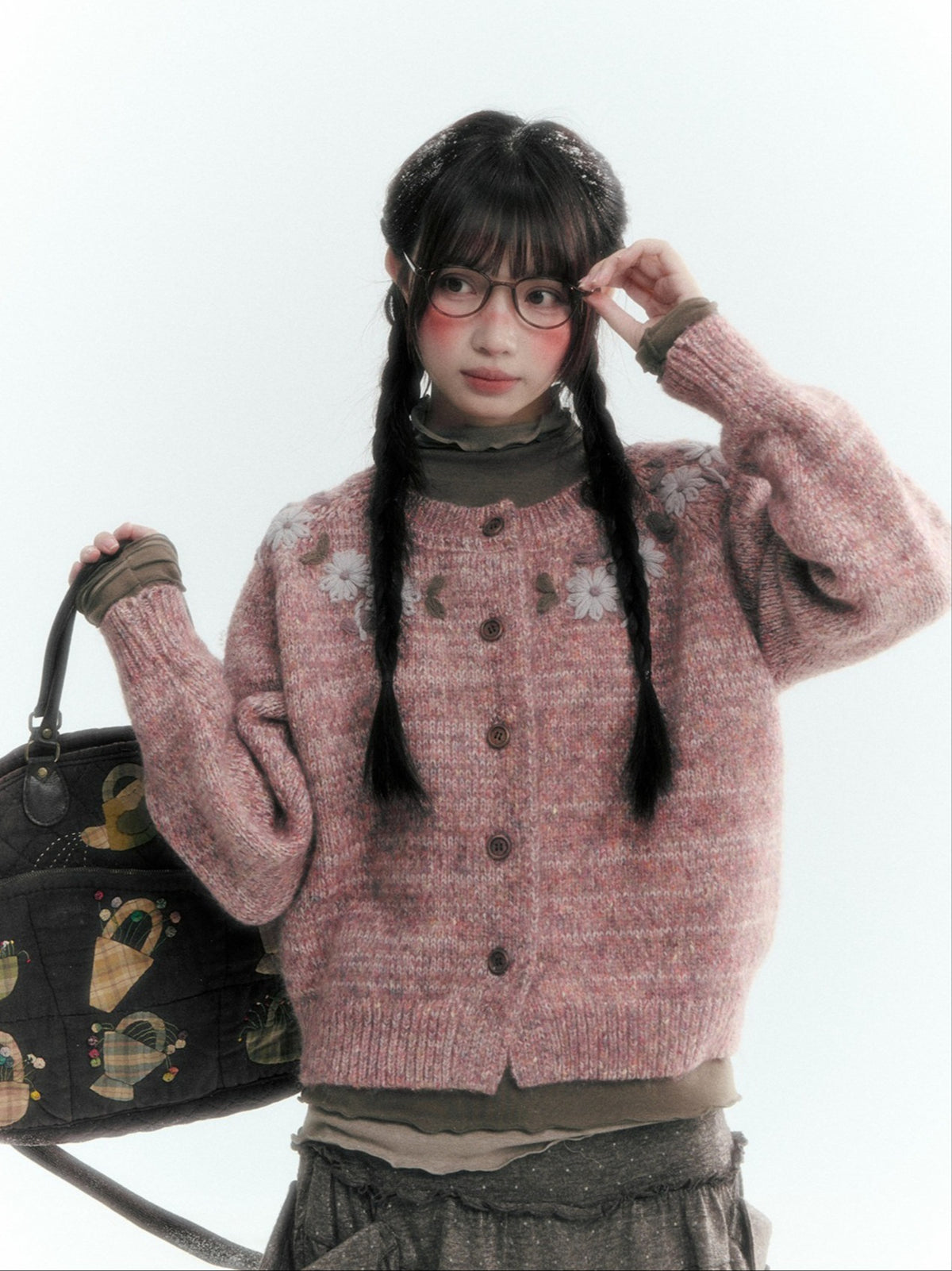 Horridale - Dusty Lotus Pink Vintage Crochet Flower Knit Cardigan