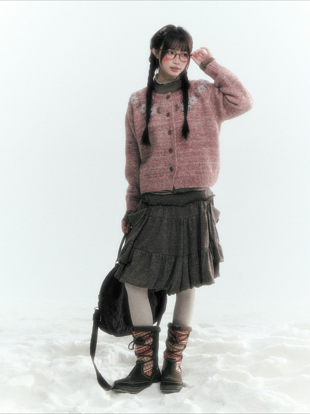 Horridale - Dusty Lotus Pink Vintage Crochet Flower Knit Cardigan