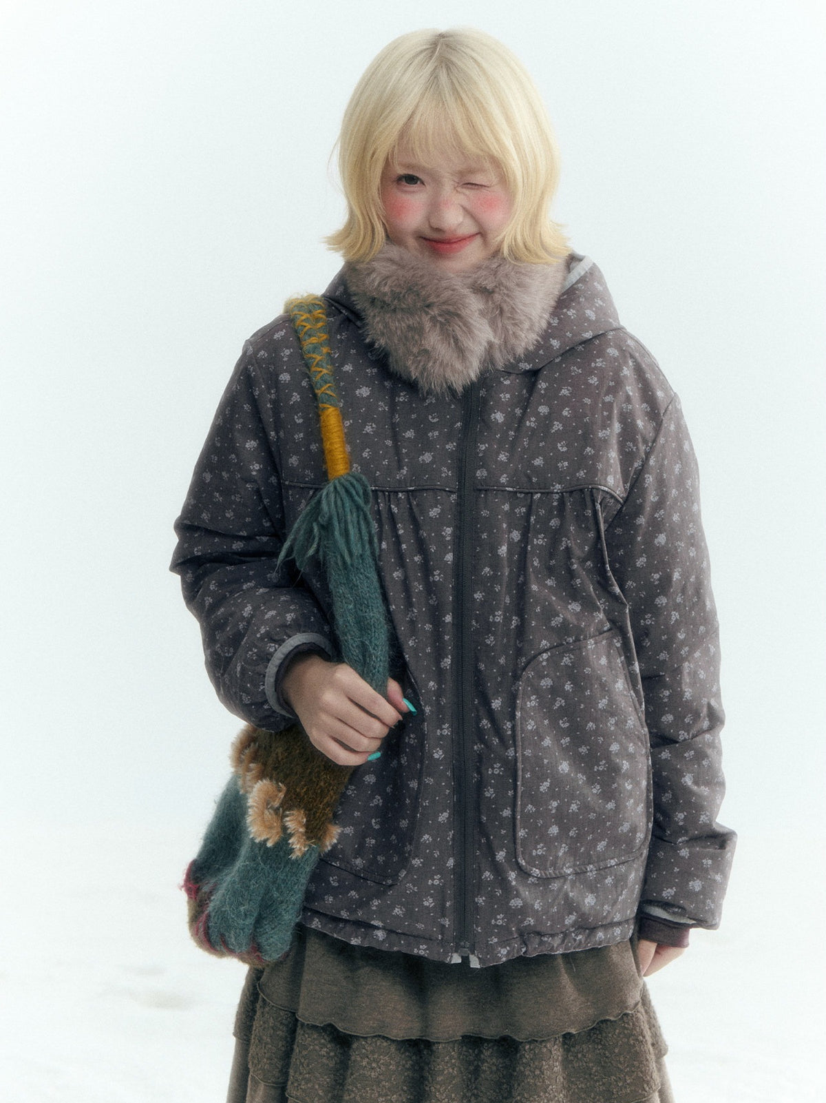 Horridale - Misty Purple Reversible Floral Hooded Down Jacket