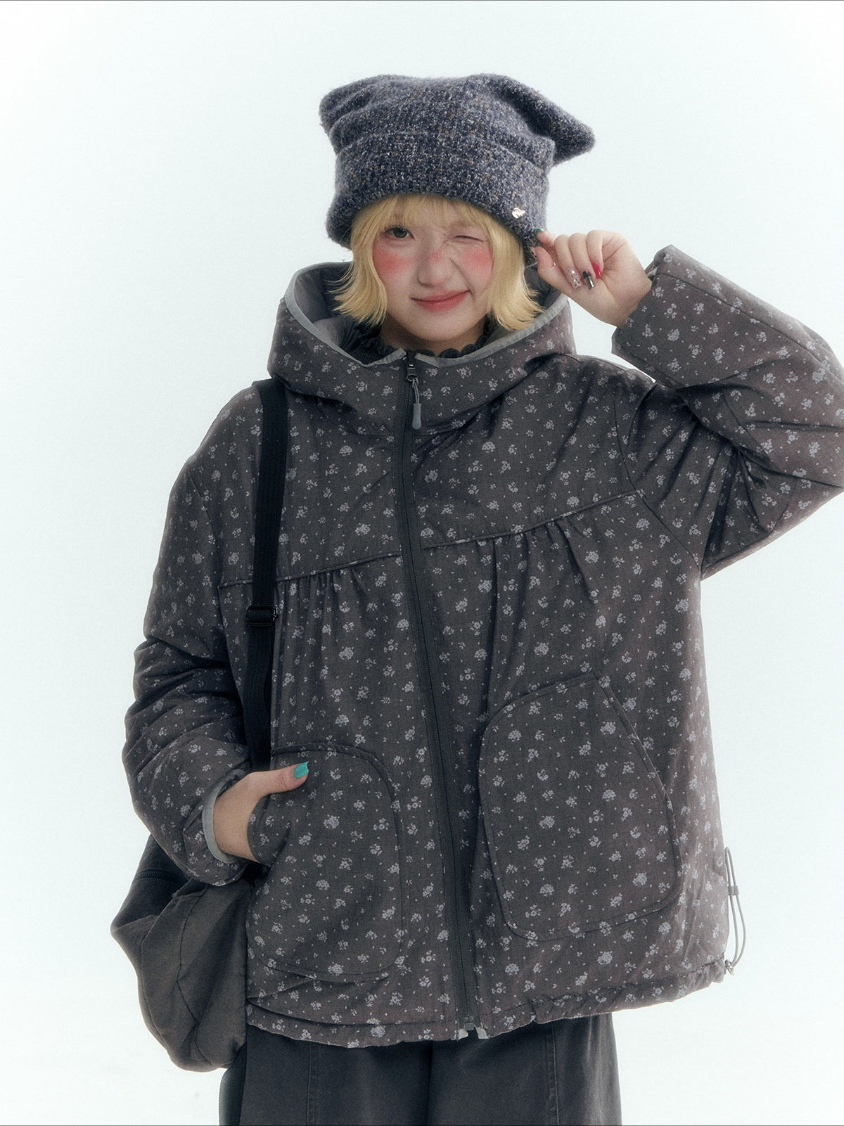 Horridale - Misty Purple Reversible Floral Hooded Down Jacket