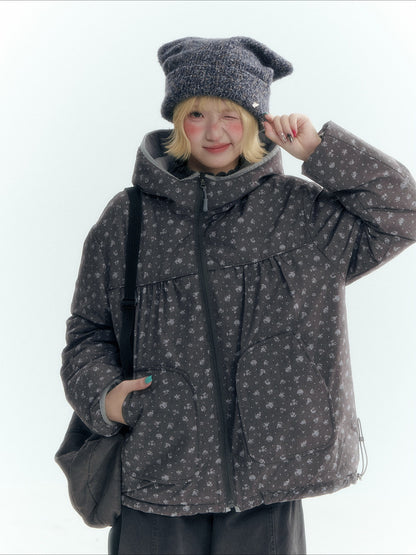 Horridale - Misty Purple Reversible Floral Hooded Down Jacket