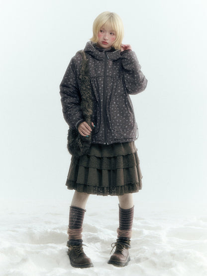 Horridale - Misty Purple Reversible Floral Hooded Down Jacket