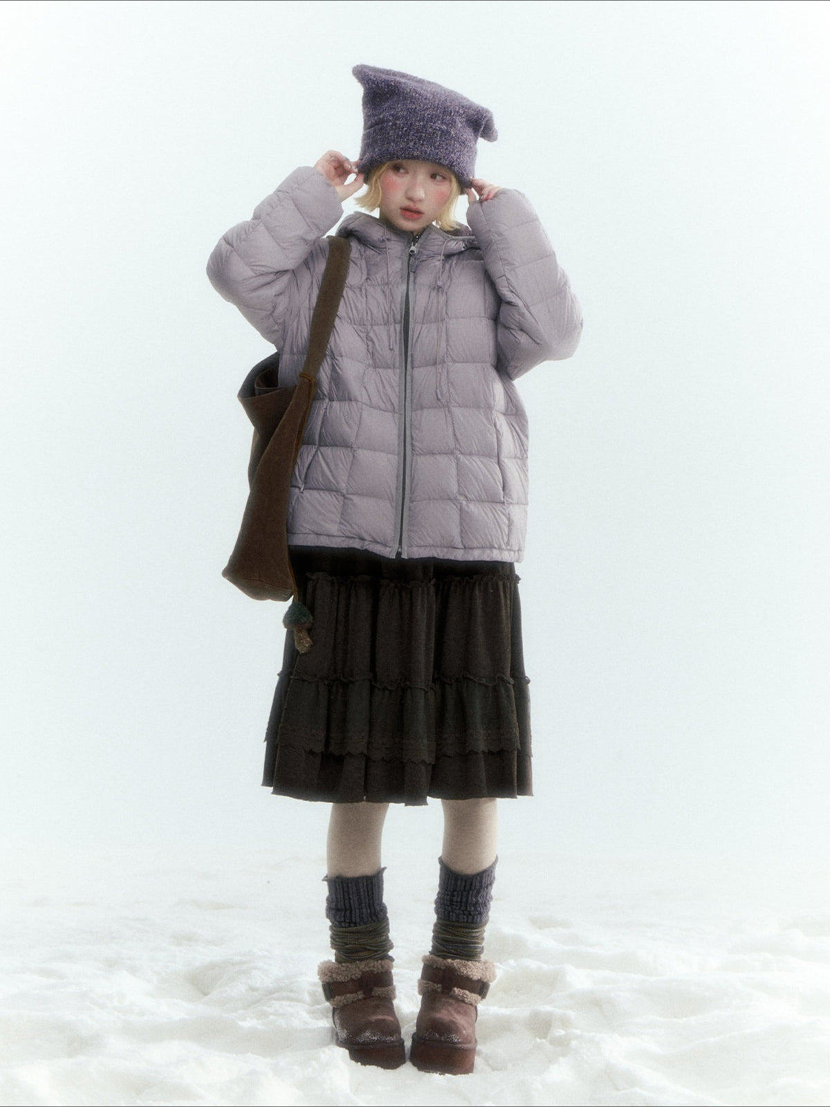 Horridale - Misty Purple Reversible Floral Hooded Down Jacket