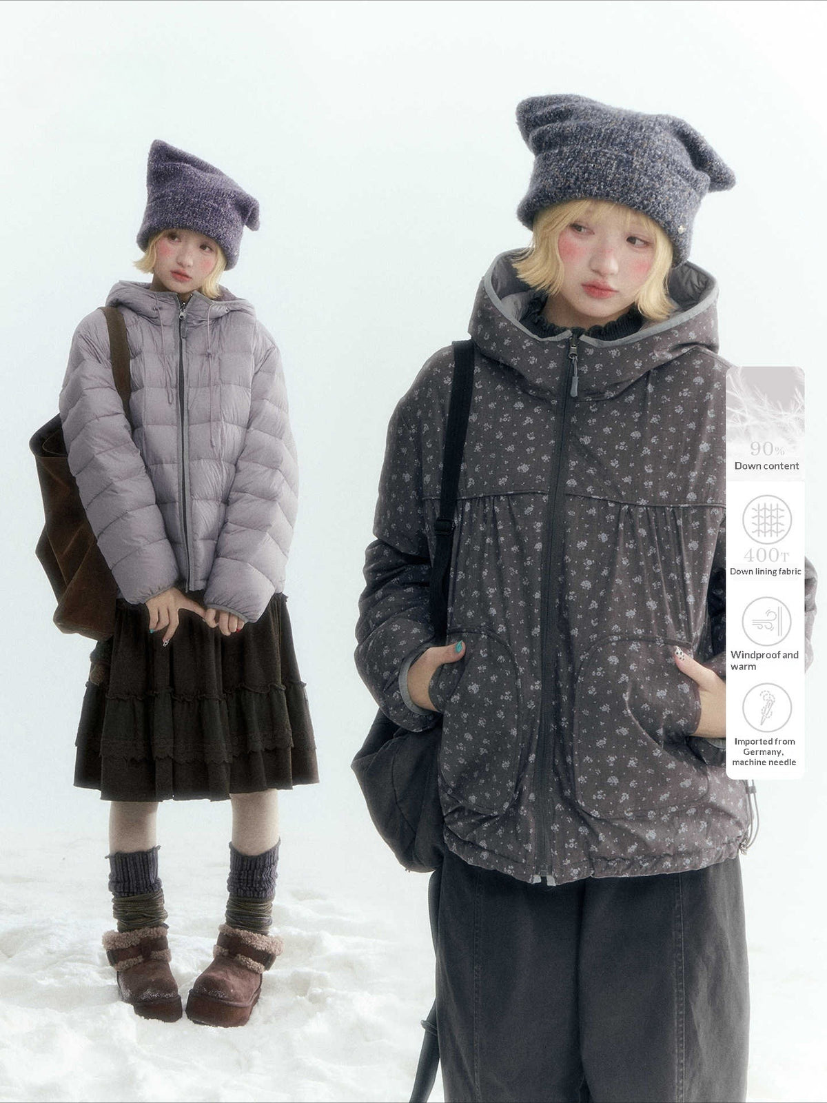 Horridale - Misty Purple Reversible Floral Hooded Down Jacket