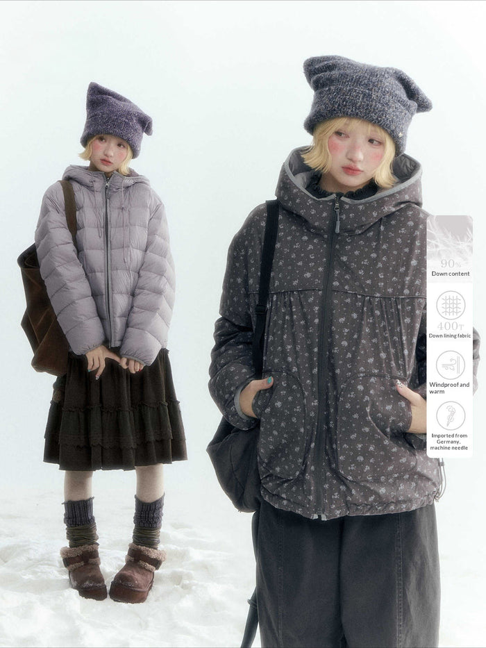 Horridale - Misty Purple Reversible Floral Hooded Down Jacket
