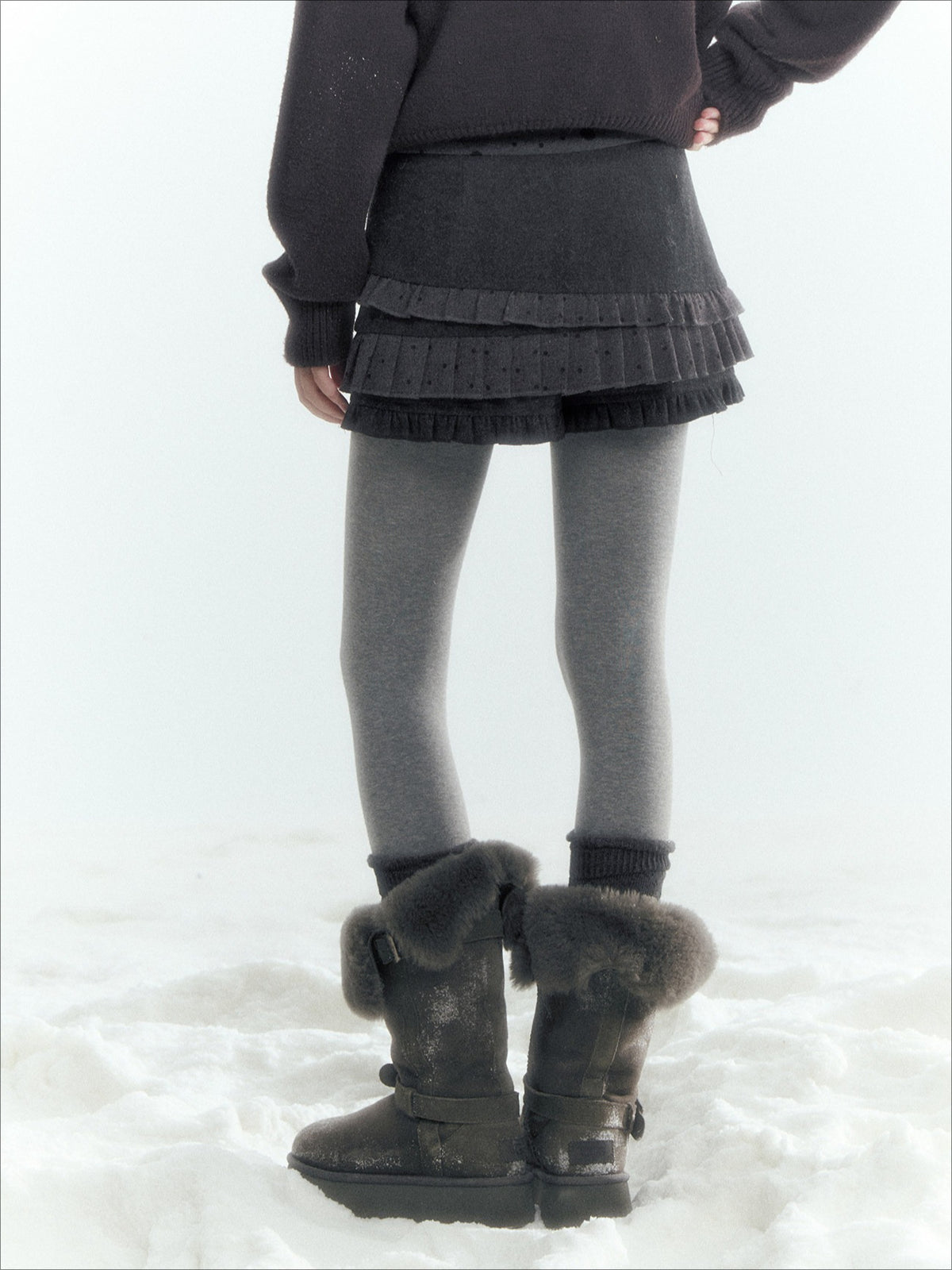 Horridale - Gray Polka Dot Tiered Ruffle Skort with Pleated Layers