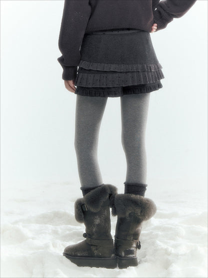 Horridale - Gray Polka Dot Tiered Ruffle Skort with Pleated Layers