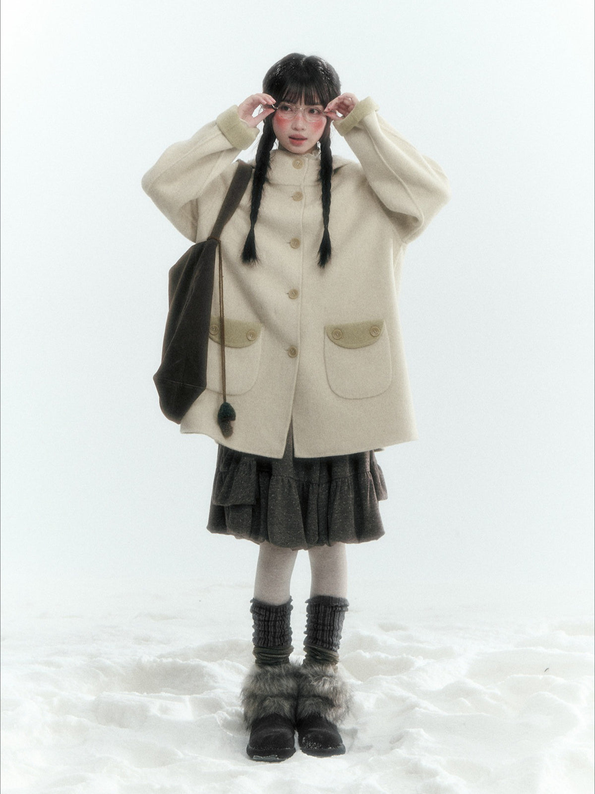 Horridale - Moss Green and Cream Reversible Hooded Wool Coat