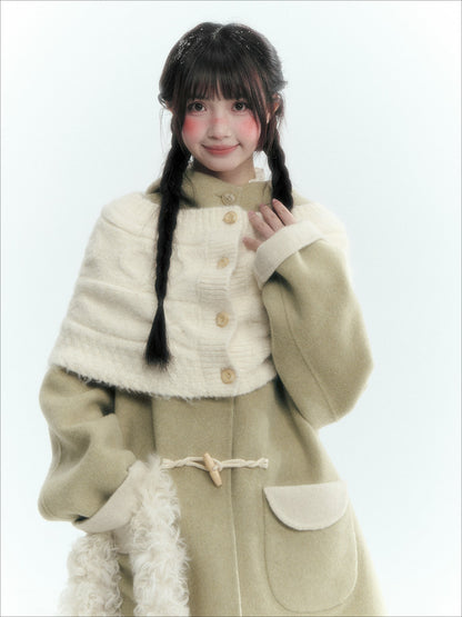 Horridale - Moss Green and Cream Reversible Hooded Wool Coat