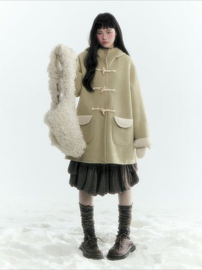 Horridale - Moss Green and Cream Reversible Hooded Wool Coat