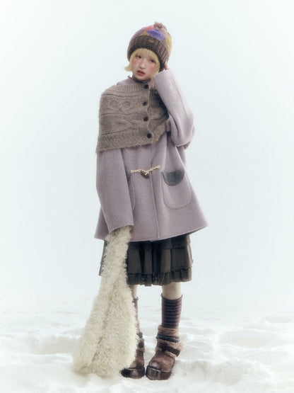 Horridale - Purple and Gray Reversible Hooded Wool Coat