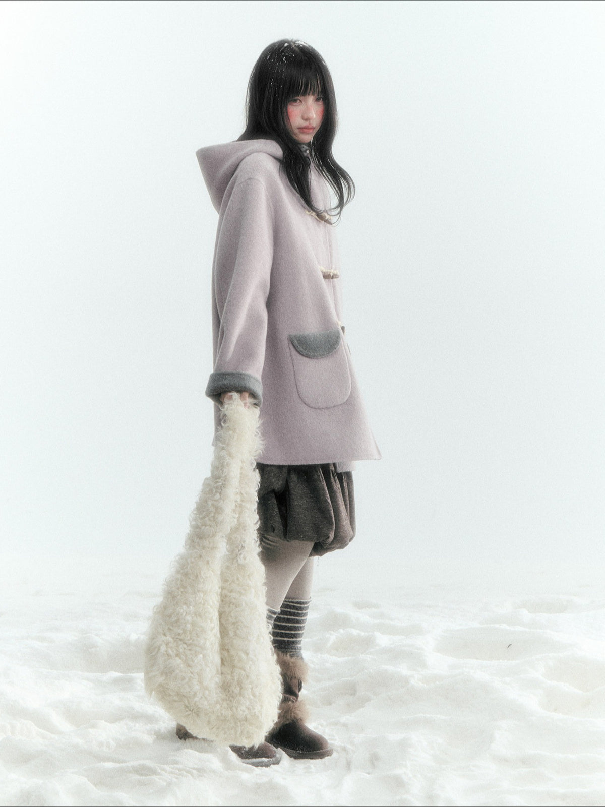 Horridale - Purple and Gray Reversible Hooded Wool Coat