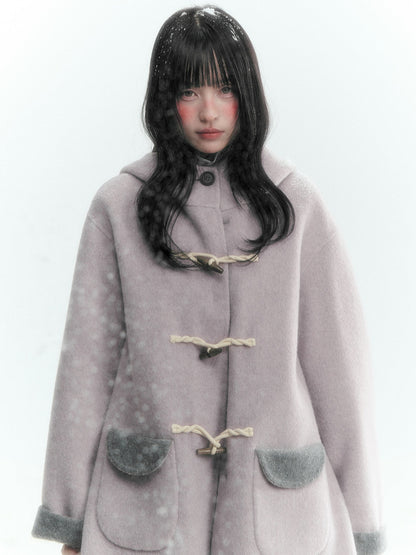 Horridale - Purple and Gray Reversible Hooded Wool Coat