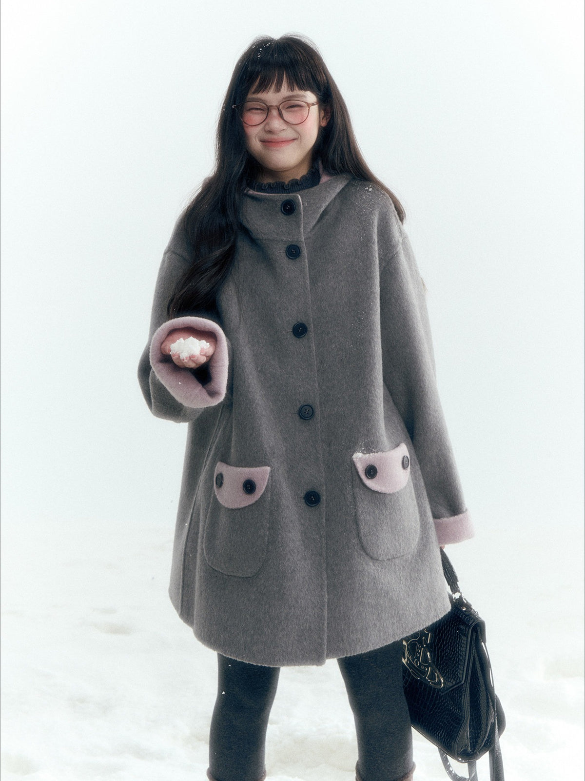 Horridale - Purple and Gray Reversible Hooded Wool Coat