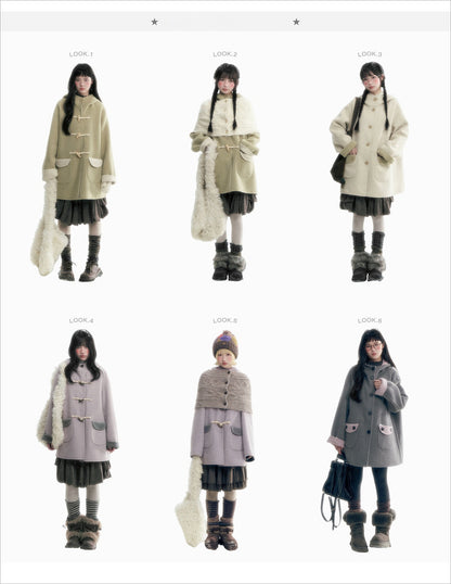 Horridale - Moss Green and Cream Reversible Hooded Wool Coat