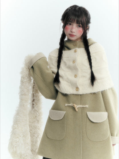 Horridale - Mist Gray Cable Knit Flower Button Shawl