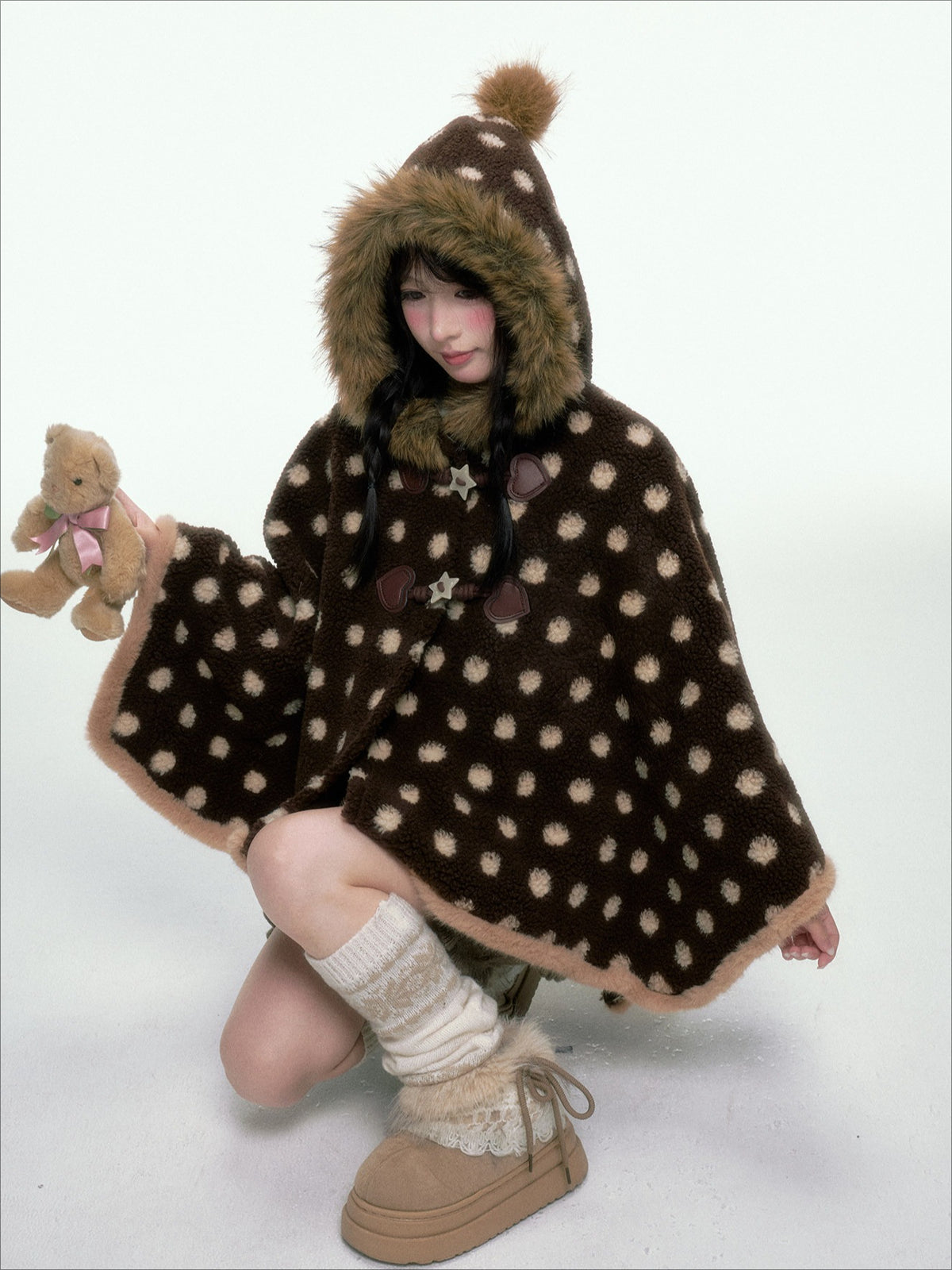 BIBIBENCY - Brown Faux-Wool Coat with Plush Polyester Lining